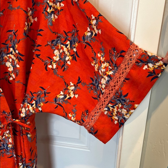 Vici Vibrant Orange Floral Kimono - Picture 3 of 10